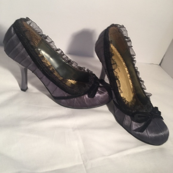 Charlotte Russe Shoes - CHARLOTTE RUSSE Satin Round Toe Dark Silver Gray
